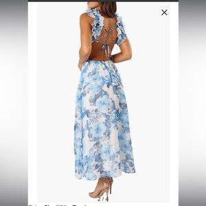 PETAL & PUP Lucah Floral Ruffle Cutout Maxi Dress